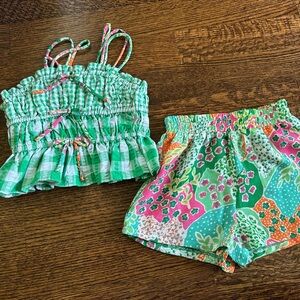 Bonnie Jean Green and Pink Gingham Top and Shorts Set